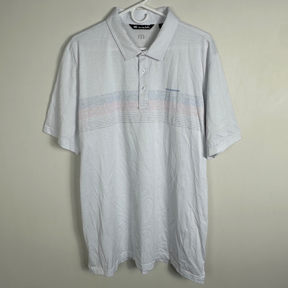 Travis Mathew White Gulf Side Short Sleeve Polo Shirt Mens Size XXL Golf Tee